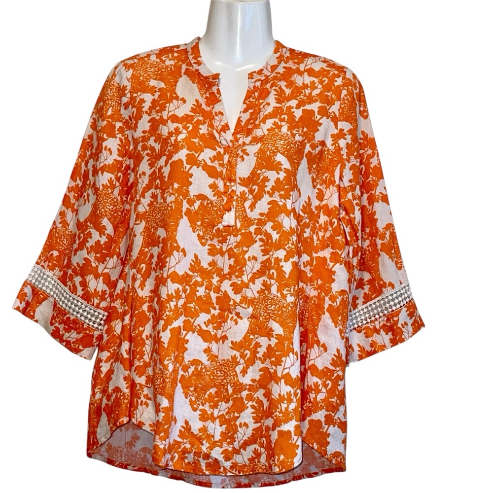 Max volmary Orange and White Boxy Tunic with Mandarin Collar